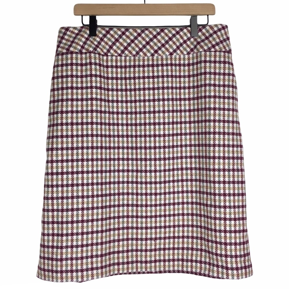 TALBOTS Woman Skirt Wool Plaid Fall Classic Burgundy Ivory Fall Plus Size 14W